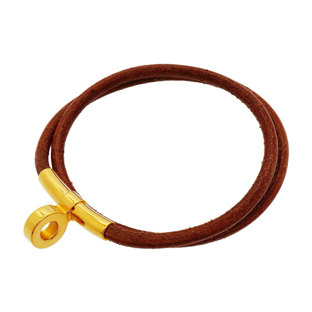 HERMES Brown Leather Charm Bracelet